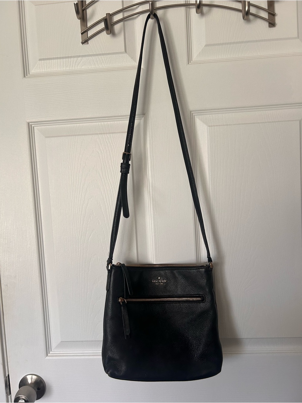 kate spade Black Pebbled Leather Crossbody Bag with Gold Hardware
